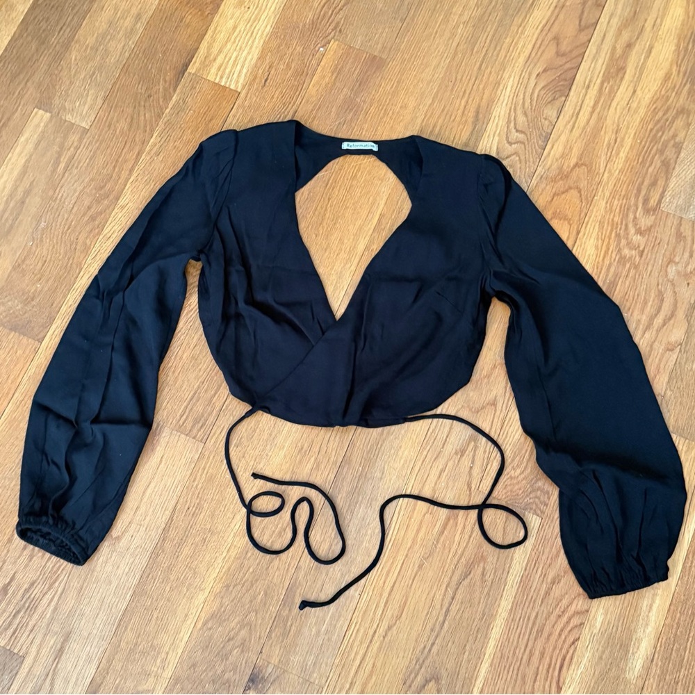 Reformation Backless Long Sleeve Wrap Top